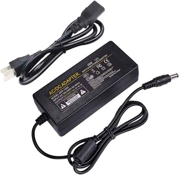 AC Adapter Power Supply 12V 4A 48W with 5.5x2.1mm DC Plug for LCD Monitor, LED Strip Light and Other Low Voltage Devices
