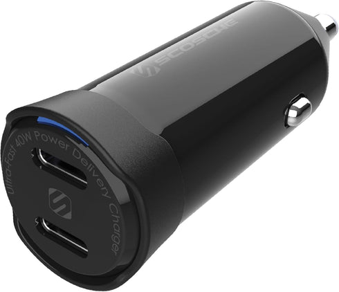 Scosche CPDCC40M PowerVolt 40W Certified Dual Port USB-C Car Charger, Fast Charging Car Plug for iPhone, Galaxy & USB-C