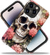 Compatible with iPhone 14 Pro Case, Skull Red Flowers Pattern Print Phone Case, Durable Fashion Funny Liquid Silicone