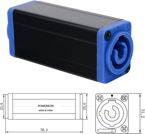 GELRHONR ZAC3MM-1 AC Powercon Coupler, LED Power Connector, Stage Lighting Power Extension Connector - Blue 20A (1 Pack)