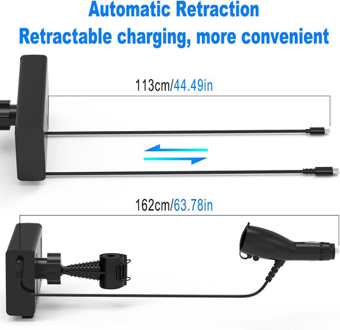 Multi Car Retractable Backseat Charger - 5 in 1 Charging Station Box for iPhone/Samsung, 60W Cigarette Lighter Adapter
