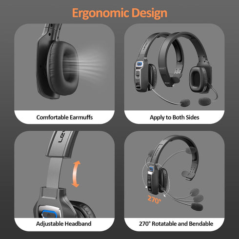 LEVN Bluetooth Headset with Microphone, AI Noise Cancelling, Wireless On-Ear Headphones for Remote Work