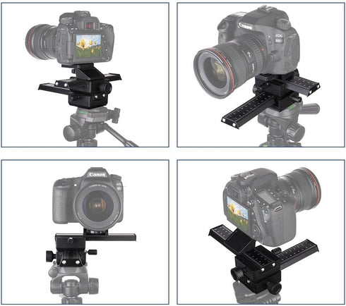 VEETALEE 4-Way 1/4" Aluminum Macro Focusing Rail Slider with Quick Release Plate, Screw Hole for Close-Up Shooting
