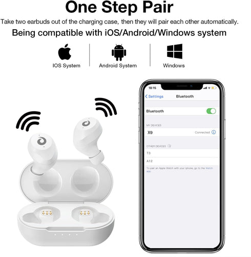 X9 Wireless Earbuds Bluetooth 5.3 Headphones, Waterproof Stereo Earphones with Touch Control and Microphone for Sport