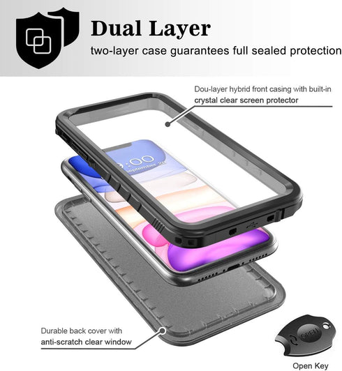 SPORTLINK Waterproof Case for iPhone 11, Full Body Heavy Duty Protection, Shockproof Dustproof with Clear Screen