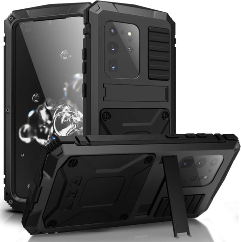 Aluminum Metal Waterproof Case for Samsung Galaxy S20 Plus, Shockproof Military Heavy Duty Sturdy Protector, Black