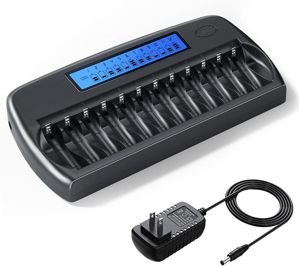 Mspalocell 12 Bay AA AAA Battery Charger with LCD Display Fast Charging for