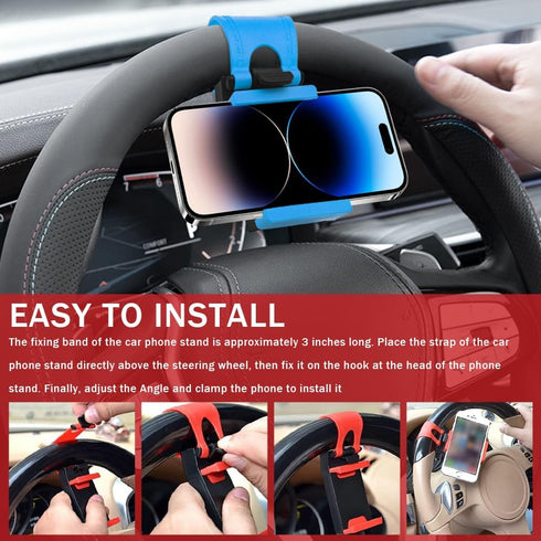 Surosha 55-75mm MP4 Car Steering Wheel Phone Mount, Buckle-Type Cell Phone Clamp Mount Stand, Universal Portable