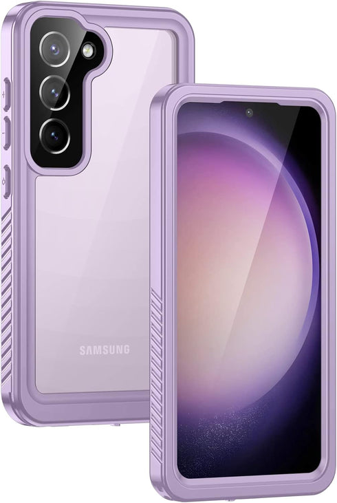 Lanhiem for Samsung Galaxy S23 Case - IP68 Waterproof Dustproof Shockproof with Built-in Screen Protector, Purple/Clear