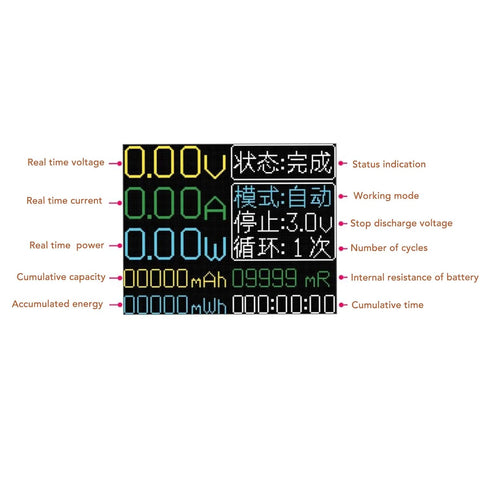 DC5V Battery Internal Resistance Tester Battery Capacity Tester 1.77in LCD Display Internal Resistance Capacity Voltage Current Power for Lithium Battery Capacity Tester