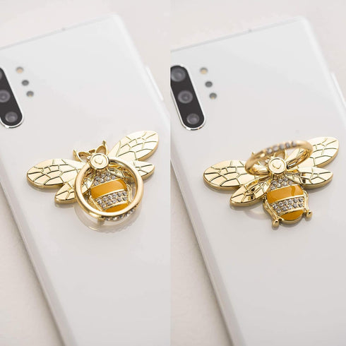 Allengel Stylish Phone Ring Grip Holder Stand, Bee Finger Holder Kickstand for iPhone & Android, Gold & Crystal