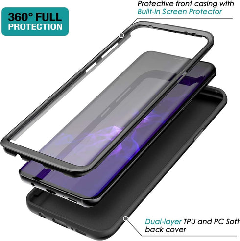 SURITCH for Samsung Galaxy S9 Plus Case, Built-in Screen Protector, Matte Black Hard Protection