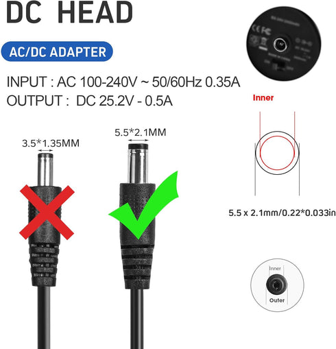 24V Massage Gun Charger 25.2V Charger for Output:25.2V Line :1.5m/59in