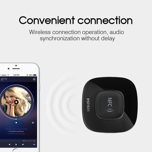 Esinkin Bluetooth Receiver Wireless Audio Adapter 4.0, NFC-Enabled for HD Music Stereo Sound System.