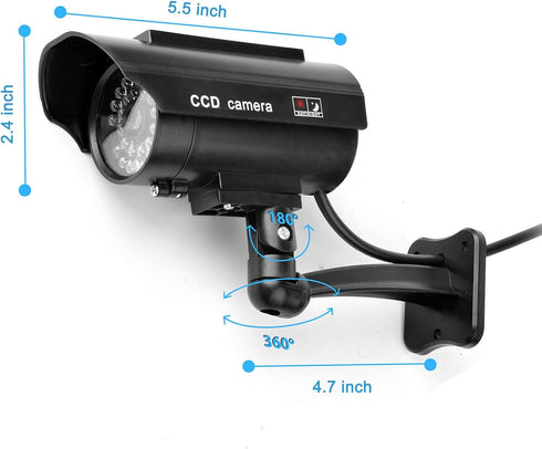 Solar Powered Fake Security Camera with Red LED Light Flashing, Easy to Install for Indoor/Outdoor Use