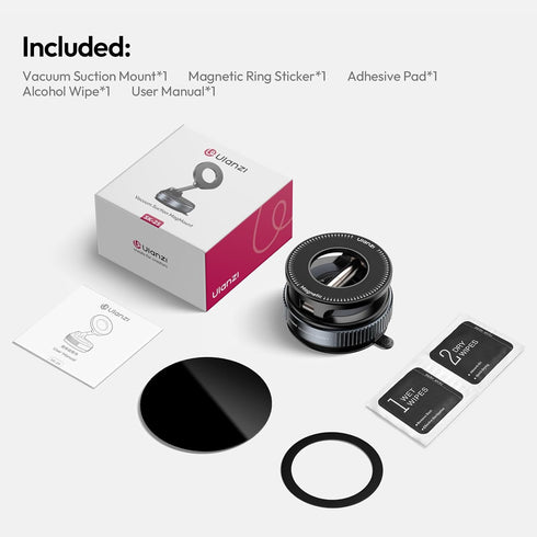 ULANZI 360 14N 17 16 Vacuum Suction Cup Phone Mount, Rotatable Magnetic Phone Holder with Adhesive Pad, Magnet for Car
