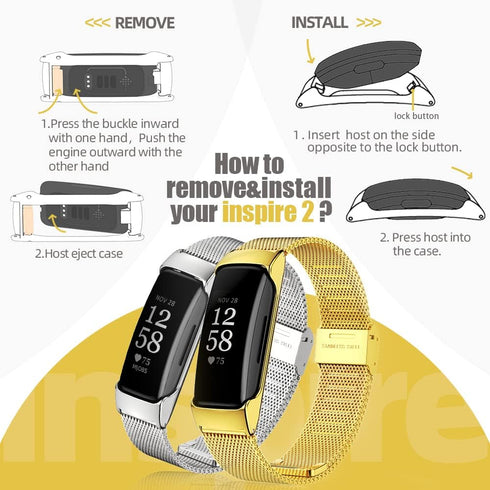 MIJOBS Stainless Steel Strap for Fitbit Inspire 2, Waterproof Metal Band Replacement for Women Men