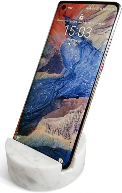Luxurious Marble Cell Phone Stand Holder for Cellphone Tablet On Desk, Countertop, Table, Nightstand. Heavy Solid Real Stone Mobile Phone Stands