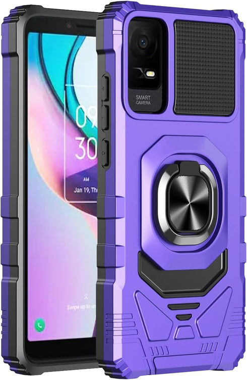 TCL ION V Case with Screen Protector, Purple Magnetic Ring Stand Soft Silicone Bumper Military Grade Cover