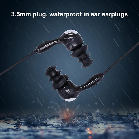 PUSOKEI Short Cord Waterproof Headphone, IP68 Waterproof Earplugs Suitable for Swimming, Surfing, Running (Black)