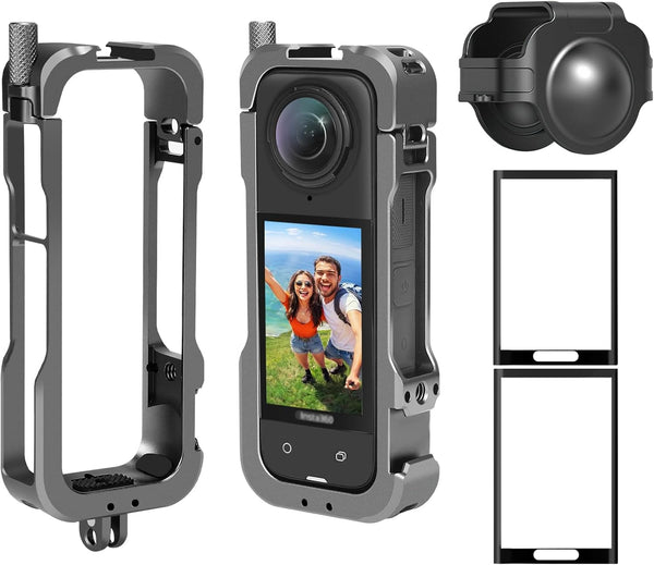Metal Protective Case for Insta360 X4 Accessories, Stronger Aluminum Hard Shell Cover with Silicone Lens Guard Cap