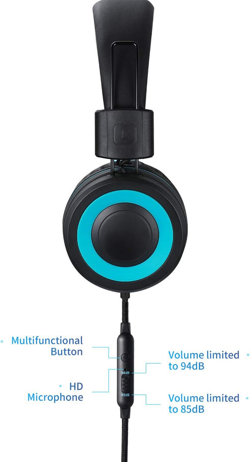 M3 Kids Headphones with Microphone, Lightweight Foldable Adjustable Stereo On-Ear Headphones with Tangle-Free Cord