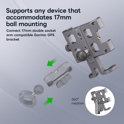 FANAUE CPC-09/17 Phone Mount - 17mm Ball for Garmin GPS Bracket & Motorcycle Bike Holder, Compatible 5.5-7"