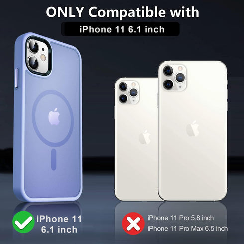 MOCCA iPhone 11 Case - Slim Shockproof, Magnetic, Compatible with MagSafe, Blue + Glass & Camera Lens Protectors.