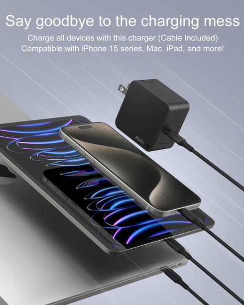 Nekteck 60W USB C Charger, PD 3.0 Fast Charging, Foldable Plug, Compatible with MacBook Air/Pro, iPhone 15