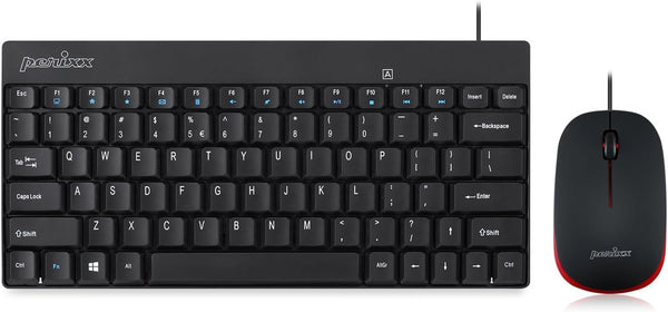 Perixx PERIDUO-212 Wired Mini Keyboard and Mouse Set, USB Connection, Black, US English Layout