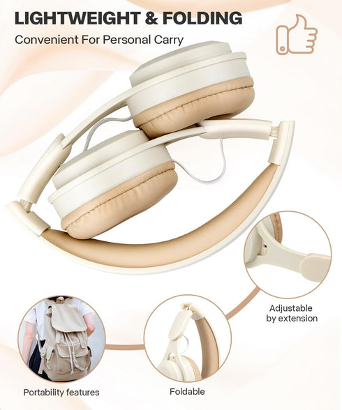 Kids Bluetooth Headphones, Over Ear Wireless 5.3 Headsets, Built-in Mic, Comfortable Wear & HD Sound for School Travel