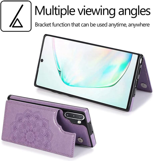 NKECXKJ Samsung Galaxy Note 10 Case with Tempered Glass Screen Protector, Credit Card Holder Slot, PU Leather Wallet