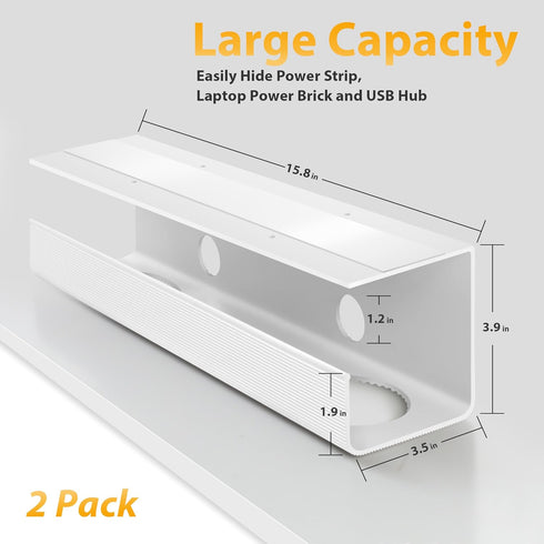 Large Capacity Cable Management Tray 2 Pack, Under Desk Cable Tray (2xL15.7in), PVC Cord Management Ideas, Desk Cable