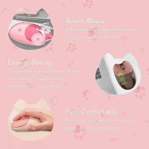 Gugxiom Cat Wireless Mouse, 2.4G Cute Lightweight Soundless Mouse with USB Receiver, 3 Levels DPI for M3 Laptop