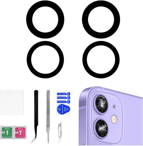 2 Sets for iPhone 12 OEM Rear Camera Lens Replacement, Dual-Sided Adhesive with Repair Kit Fix Tool