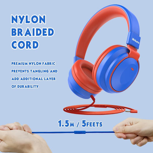 Kids Volume Limited 85/96dB Headphones, Wired Over-Ear/On-Ear Foldable Headset with Inline Cable Aux 3.5mm Cord Mic