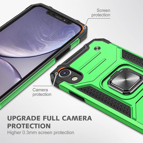 HNHYGETE iPhone XR Case with Screen Protector, Military Grade 360° Rotatable Kickstand Shockproof Protective Case