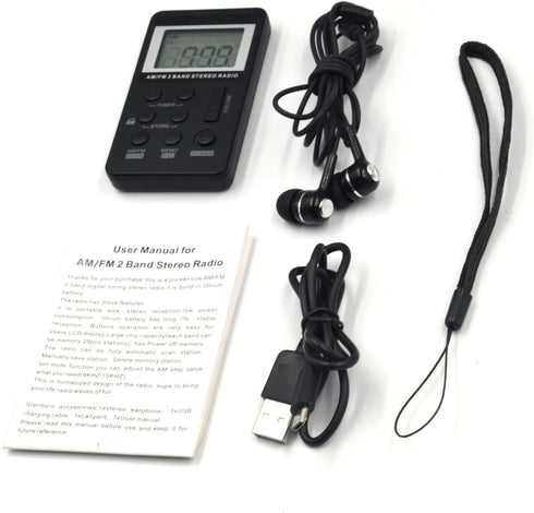 VR Robot Pocket AM FM Radio, Personal Portable Digital Tuning Walkman with Stereo Earphone, Rechargeable Battery