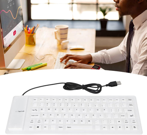 Roll-up Silicone Keyboard, Waterproof and Flexible USB Wired Keyboard, Lightweight Portable 85 Keys (White)