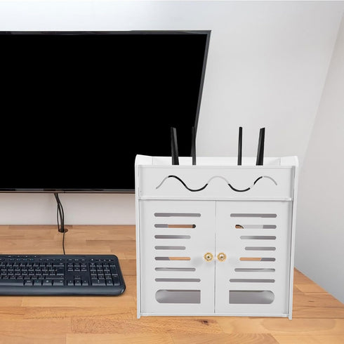 White PVC Router Storage Box: Cable Organizer Modem Cover Decorative Box for Home and Office Router Storage Rack