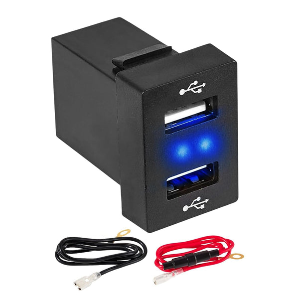 Anina Dual USB Car Charge Port for Toyota, Square Power Socket Adapter with Blue Light, Vehicle USB Plug for Corolla