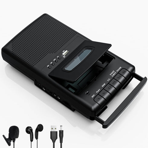 Mersoco Portable Cassette Player,Digital Cassette Recorder Portable Tape Player with Stand-Alone Microphone, Built-in