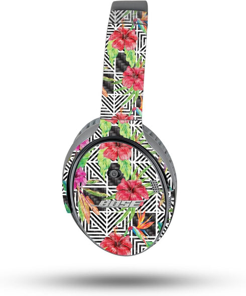 MightySkins Carbon Fiber Skin for Bose QuietComfort 35 II Headphones - Pop Hibiscus, Protective, Durable Textured