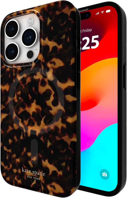kate spade new york iPhone 15 Pro Case - Tortoiseshell, Compatible with MagSafe