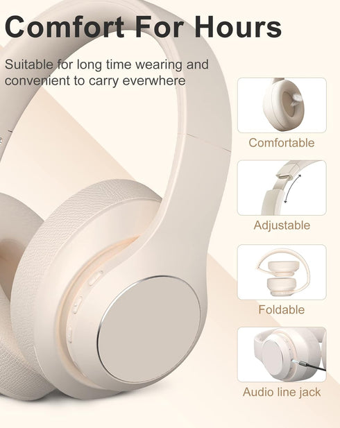 Wireless Bluetooth Headphones Over Ear, 40 Hours Playtime with Microphone, Foldable Lightweight Headset with HiFi