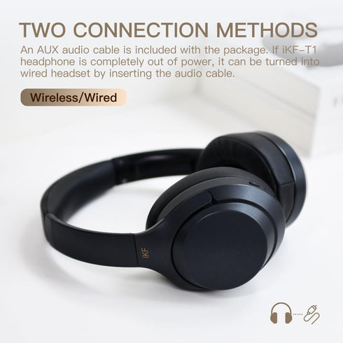 iKF T1 Wireless Headphones - Call Noise Cancelling Bluetooth Headset with 50 Hours Using Time, Compatible iOS/Android,