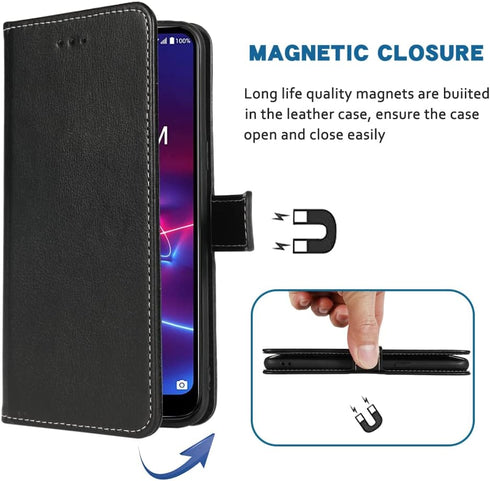 Compatible Coolpad Legacy Brisa Wallet Case, Leather Flip Cover with Wrist Strap, Card Holder for CP3706AS