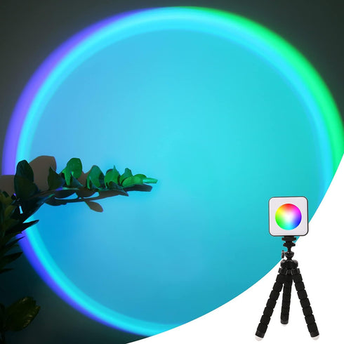 Sunset Projection Lamp, RGB Video Light, LED Camera Light 360 Full-Color2000mAh Rechargable,