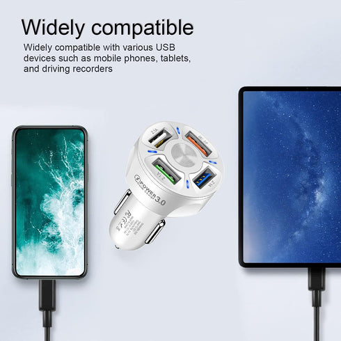 2Pack Car Charger Adapter, 4-Port USB QC 3.0 Fast Phone Charger Adapter for iPhone 13 Pro Max/12 Pro/11 Pro