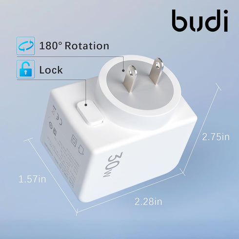 180° Rotating Plug Wall Charger with PD 30W USB-C Block, Power Adapter for iPhone 15/15 Plus/15 Pro/15 Pro Max